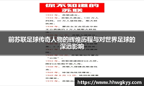 前苏联足球传奇人物的辉煌历程与对世界足球的深远影响